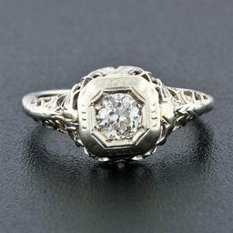 Antique Art Deco Petite 18k Gold European Diamond Filigree Floral Promise Ring