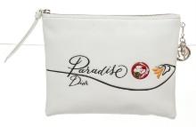 Christian Dior White Leather Paradise Zip Pouch Wallet
