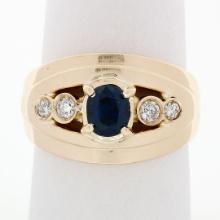 18k Yellow Gold 0.87 ctw Oval Sapphire & Round Diamond Polished Wide Band Ring