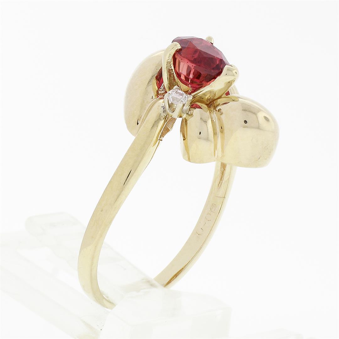 14k Yellow Gold 1.11 ctw GIA Pear Orange Red Ruby & Round Brilliant Diamond Ring