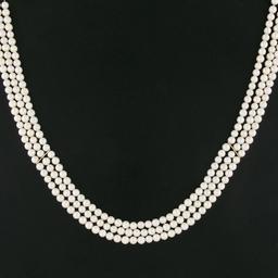 3 Strand 4-4.5mm Cultured Pearl Necklace w/ 14k Yellow Gold Wide Filigree Clasp