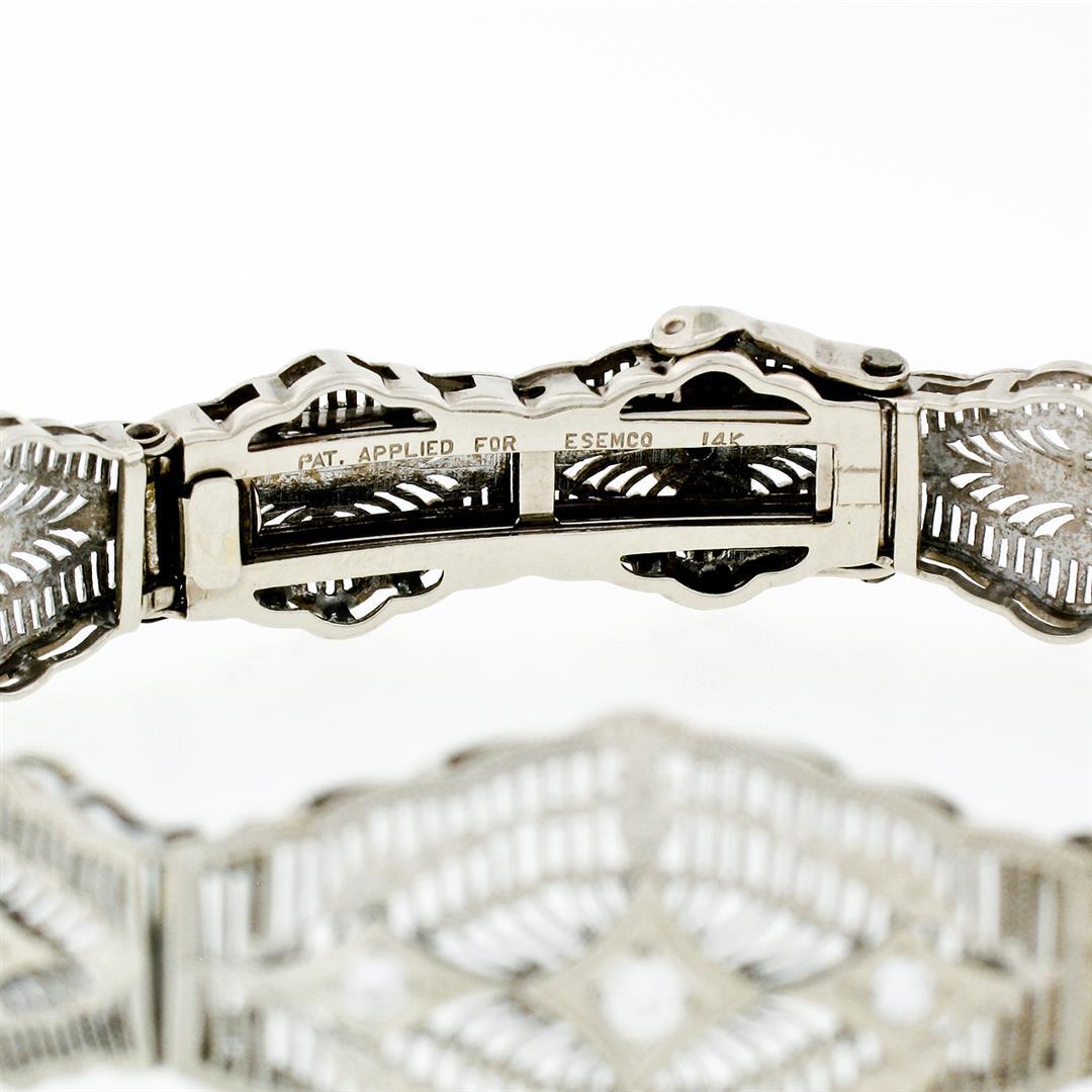 Antique Art Deco Esemco 14k White Gold Diamond Milgrain Filigree Buckle Bracelet