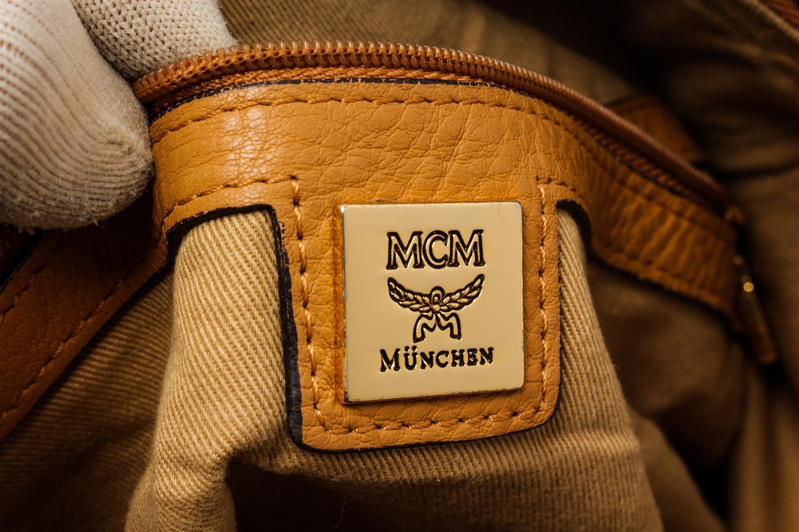 MCM Brown Canvas Leather Hobo Bag