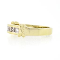 18k Yellow Gold 0.70 ctw Channel Set Princess Cut Diamond w/ "X" Sides Band Ring
