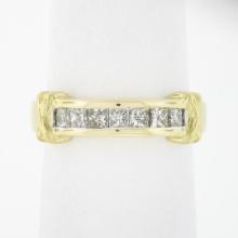 18k Yellow Gold 0.70 ctw Channel Set Princess Cut Diamond w/ "X" Sides Band Ring