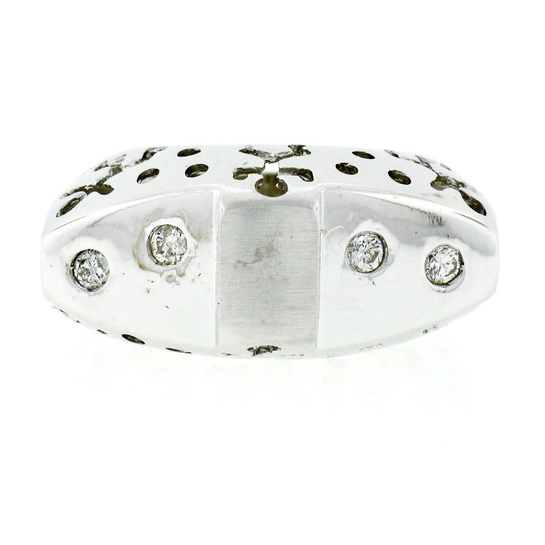 New 18k White Gold 0.16 ctw Burnish Round Diamond Pierced Sides Band Ring