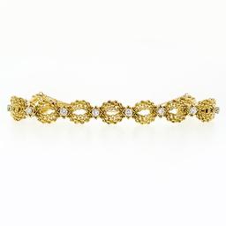 Vintage 18k Gold 1.51 ctw Diamond Twisted Wire Open Puffed Link Statement Bracel