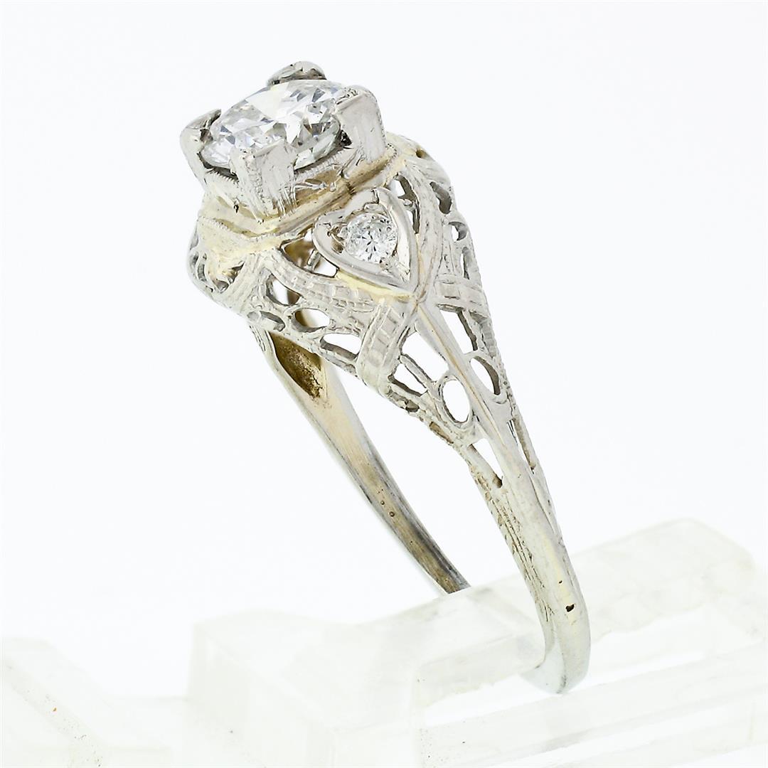 Vintage 18k Gold Old Cut Diamond Solitaire Filigree Engagement or Promise Ring