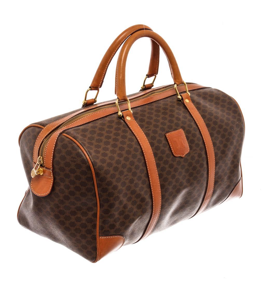 Celine Brown Canvas Leather Macadam Travel Bag