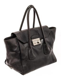 Prada Glace Black Calf Leather Flap Shoulder Bag