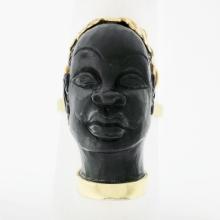 Vintage 14k Yellow Gold Carved Face Detailed Blackamoor Ring w Open Work Setting