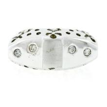 New 18k White Gold 0.16 ctw Burnish Round Diamond Pierced Sides Band Ring
