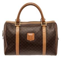 Celine Dark Brown Leather Macadam Boston Bag