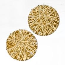 New Solid 14K Yellow Gold Large Round Tangled Wire Button Omega Back Earrings
