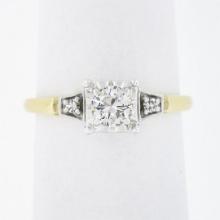 Vintage 14k TT Gold Illusion Prong Round Diamond Three 3 Stone Engagement Ring
