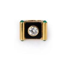 Large 18k Yellow Gold Moissanite & Emerald Ring by Carlo Rici