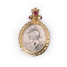 18K Yellow Gold Pendant with Rubies & Vintage Silver Medallion