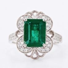 3.39 ctw Emerald and 0.44 ctw Diamond Platinum Ring