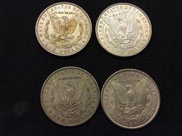 4 U S one dollar coins,years 1884,1886,1887,1885