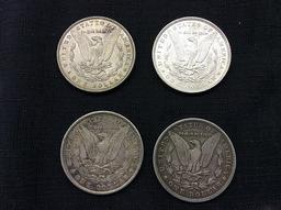 4 U S one dollar coins,years 1885,1889,1890,1899