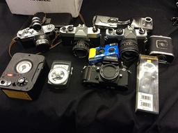 Yashica,topcon and 2 nikon film cameras,2 kodak digital cameras, Camera equipment