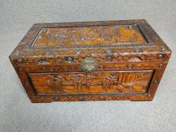 Large Hand-Carved Chinese Camphor Wood Chest