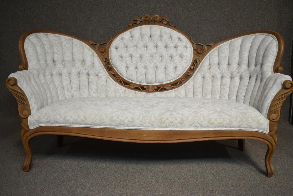 Antique Carved Rococo Revival Tufted Sofa