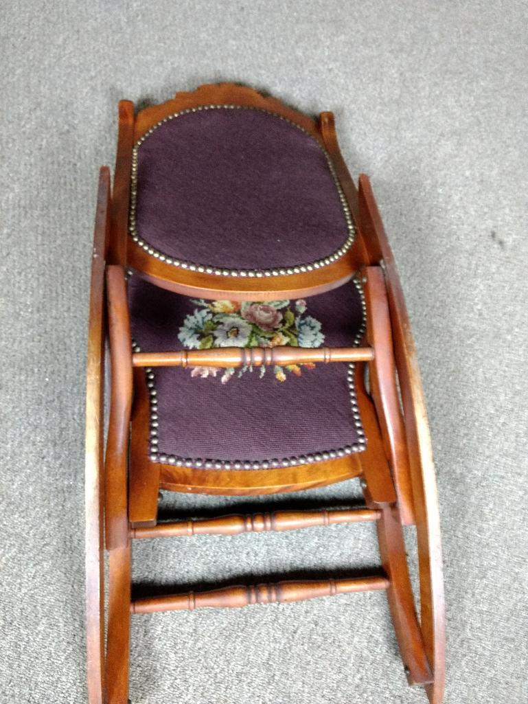 Antique Needlepoint Rocking Chair