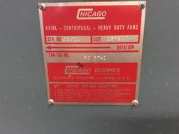 Chicago Size 15-SQT Axial-Centrifugal H.D. fan; s/n 68681 w/ 15 hp. 3ph. motor.