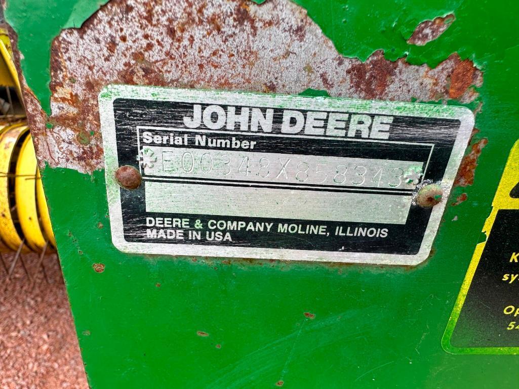 John Deere 348 square baler w/#40 thrower, SN: E00348X858343.