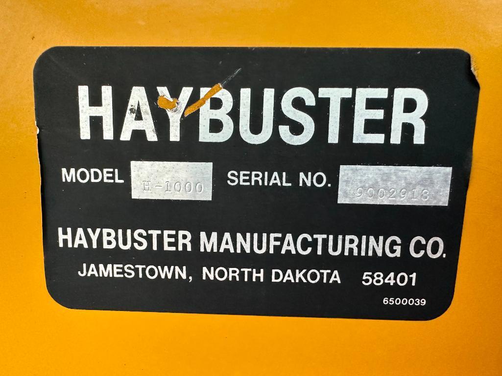 Haybuster H-1000 tub grinder bale processor, 1000 PTO drive, folding rubber belt discharge conveyor,
