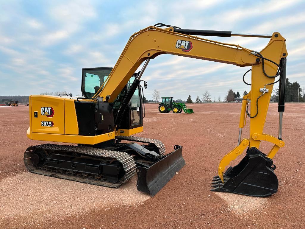 2019 Cat 307.5 excavator, cab w/AC, 18" track pads, front blade, 3rd valve, 5'6" stick, hyd thumb,