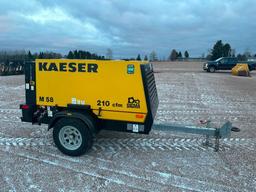 2016 Kaeser M58 portable air compressor, Kubota diesel engine, 210 CFM, pintle hitch, runs & makes