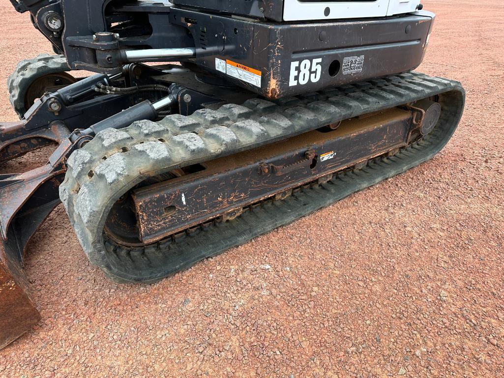 2016 Bobcat E85 excavator, cab w/AC, 18" rubber tracks, 7'5" stick, front blade, 35" quick coupler