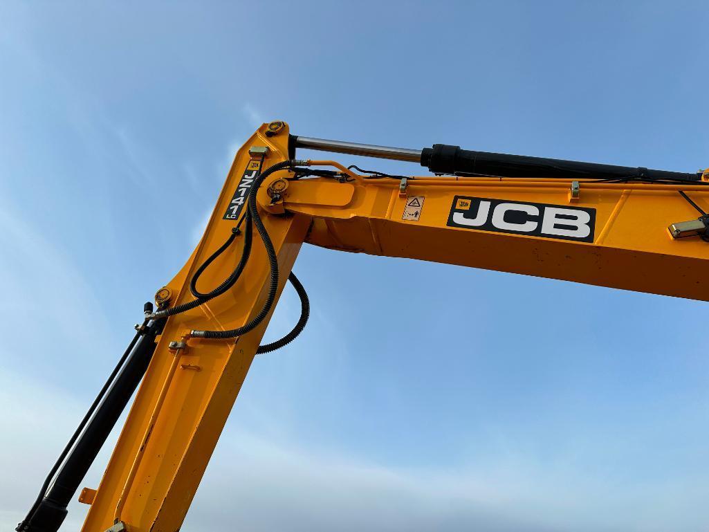 2019 JCB JZ141LC excavator, cab w/AC, 24" tracks, 9'10" stick, front blade, 48" quick coupler