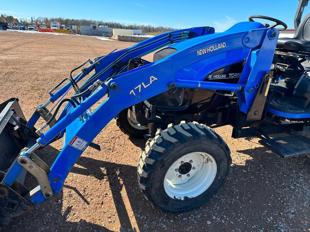 2007 New Holland TC45D compact tractor, open station, New Holland 17LA loader, hydro trans, R4