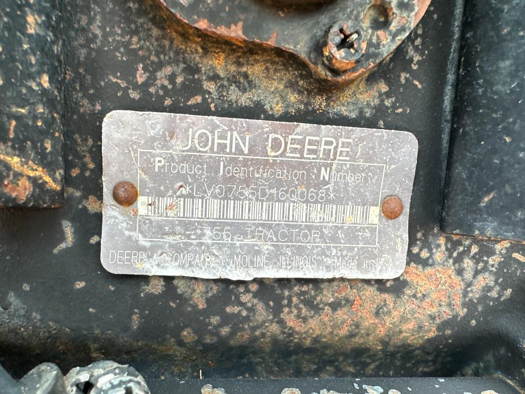 1993 John Deere 755 compact tractor, open station, 4x4, John Deere 70 loader, hydro trans, bar
