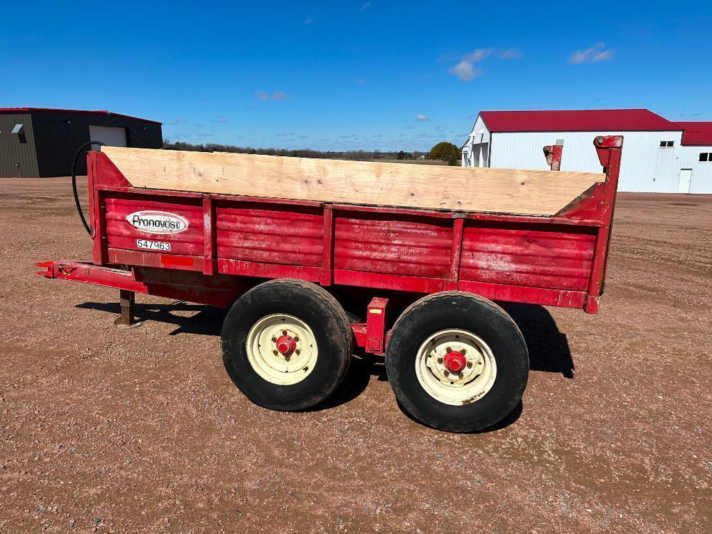 Pronovost P-516 dump trailer, tandem axle, 56"x118" bed, tailgate, hyd lift, tractor hitch, sells no