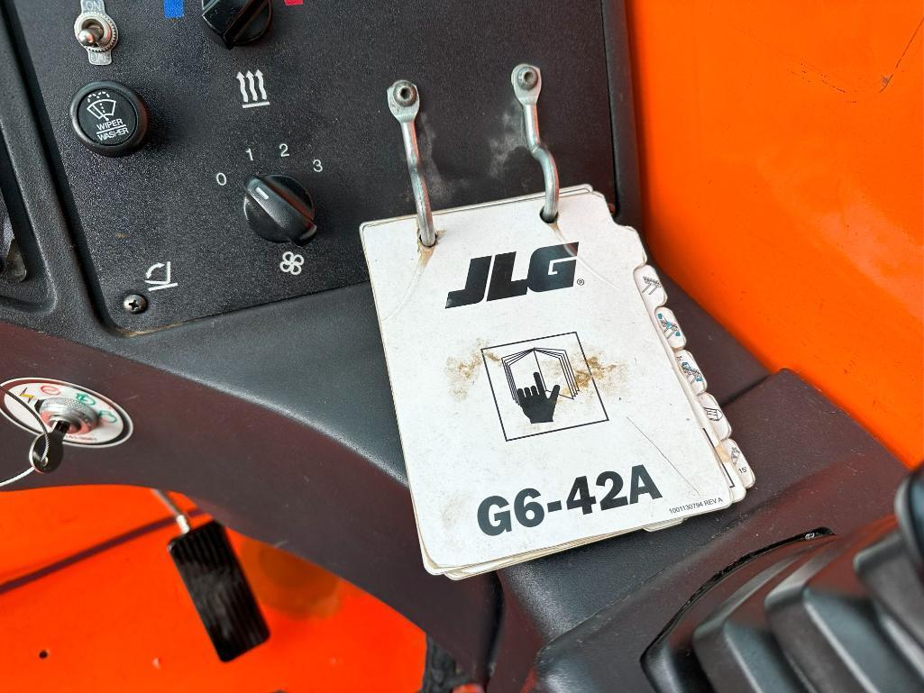 2013 JLG G6-42A telehandler, cab w/AC, 4x4, 6,000 lb capacity, 42' lift, 3-spd powershift trans,