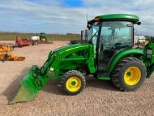 2021 John Deere 3046R compact tractor, cab w/heat & AC, 4x4, john Deere 320R loader, hydro trans,