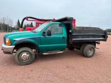 (TITLE) 2000 Ford F-350 XLT dump truck, 4x4 w/missing drive shaft, reg cab, 6.8L V10 gas engine,