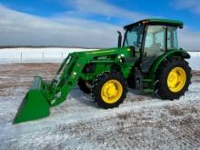 2019 John Deere 5090E tractor, CHA, MFD, John Deere 520M loader, 12-spd PowrReverser trans, 18.4x30