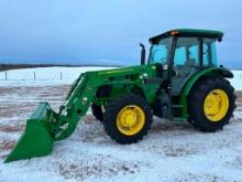2019 John Deere 5090E tractor, CHA, MFD, John Deere 520M loader, 18.4x30 rear tires, 12-spd