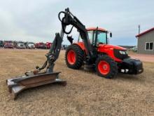 2013 Kubota M108S commercial mowing tractor, cab w/AC, 4x4, Terrain King KB2200 boom mower w/rotary