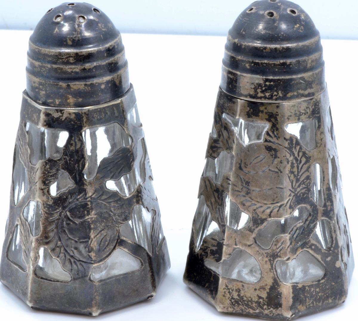 TAXCO Mexican STERLING silver and glass Salt and Pepper Shaker