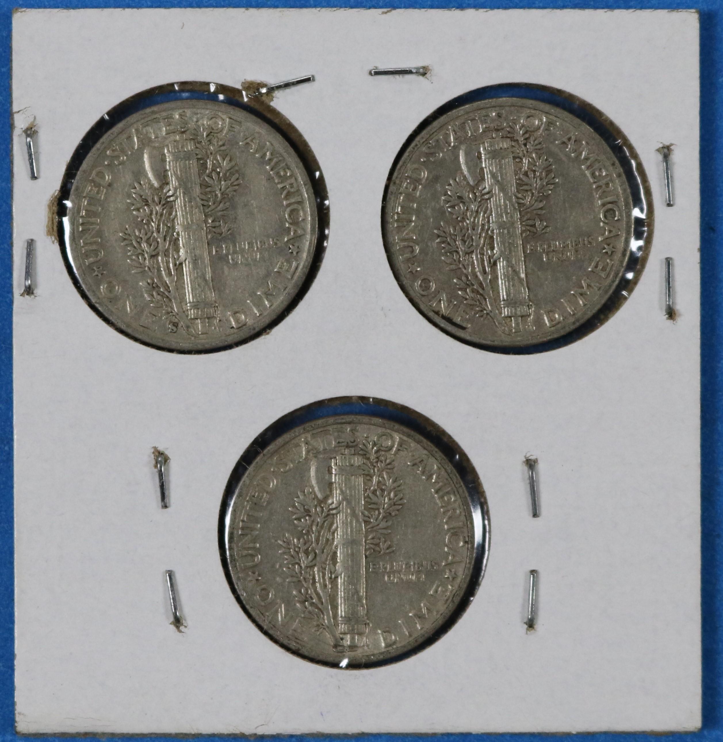 Lot of 3 Mercury Silver Dimes 1941 1942-S & 1942