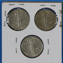 Lot of 3 Silver Mercury Dimes 1940-S 1941-S 1943-D