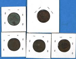 Lot of 5 Indian Head Pennies 1885-1890