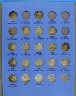 Collection Book of Roosevelt Dimes from 1946 - 43 Silver Coins & 3 1965+