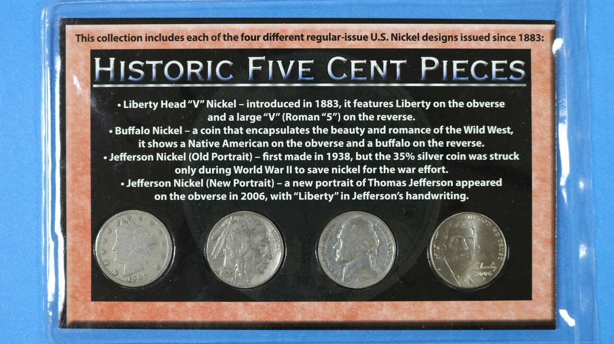 US Nickel History Set - includes 4 Nickels